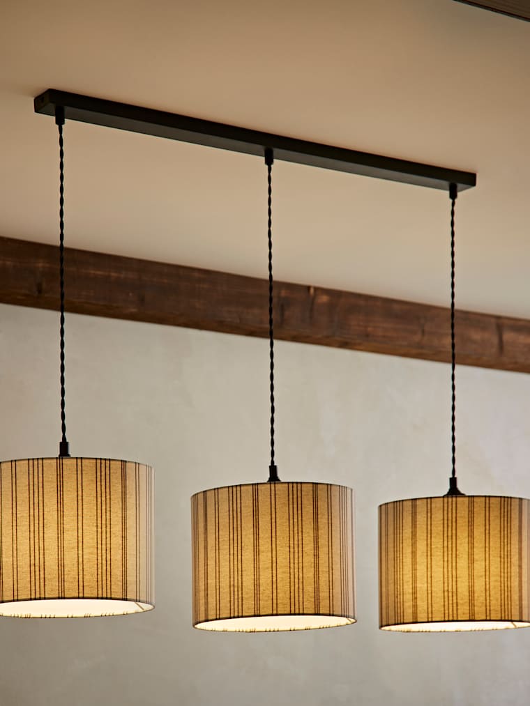 Black with Linen Stripe Shade Diner Light