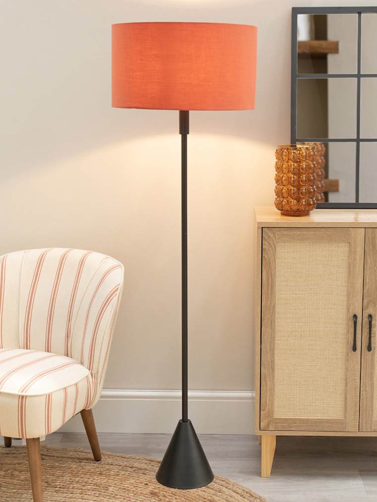 Black Triangle Floor Lamp with Rust Shade