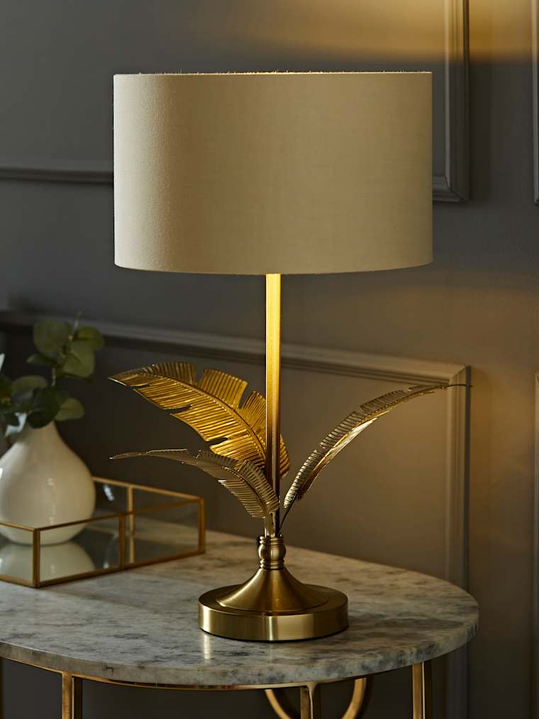 Gold Leaves Table Lamp with Beige and Gold Shade