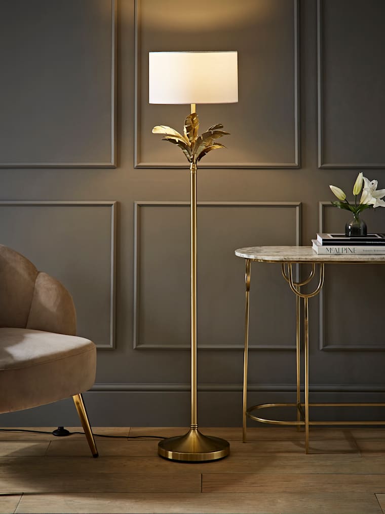 Gold Leaves Floor Lamp with White Fabric Shade