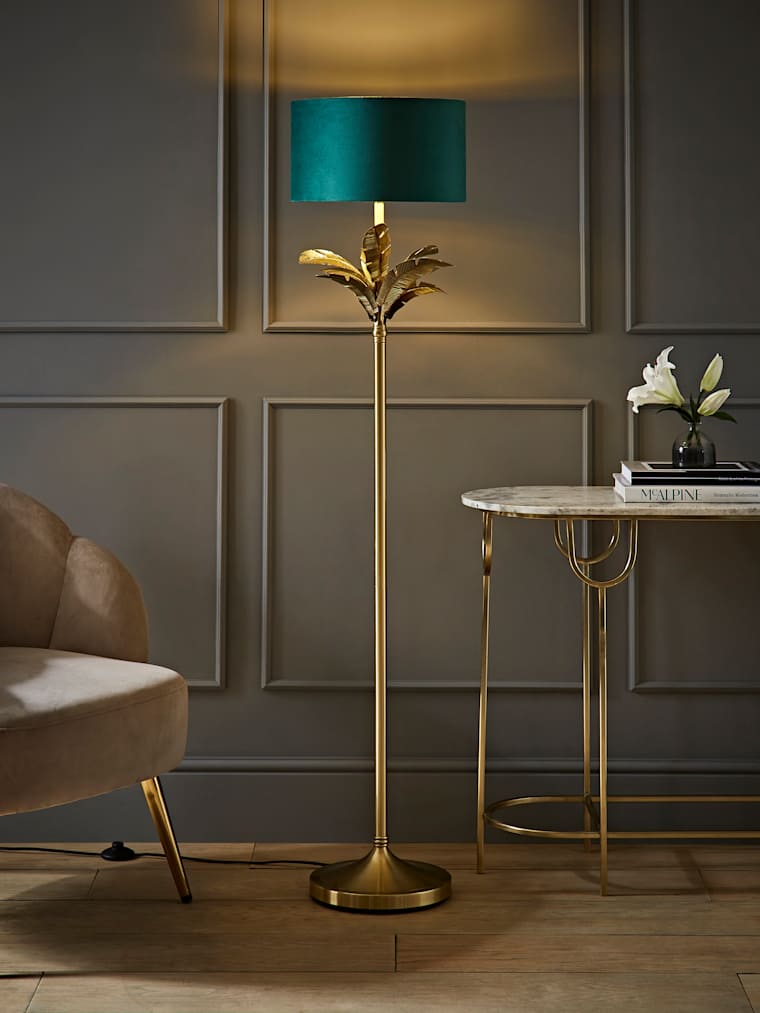 Gold Leaves Floor Lamp with Green Velvet and Gold Shade