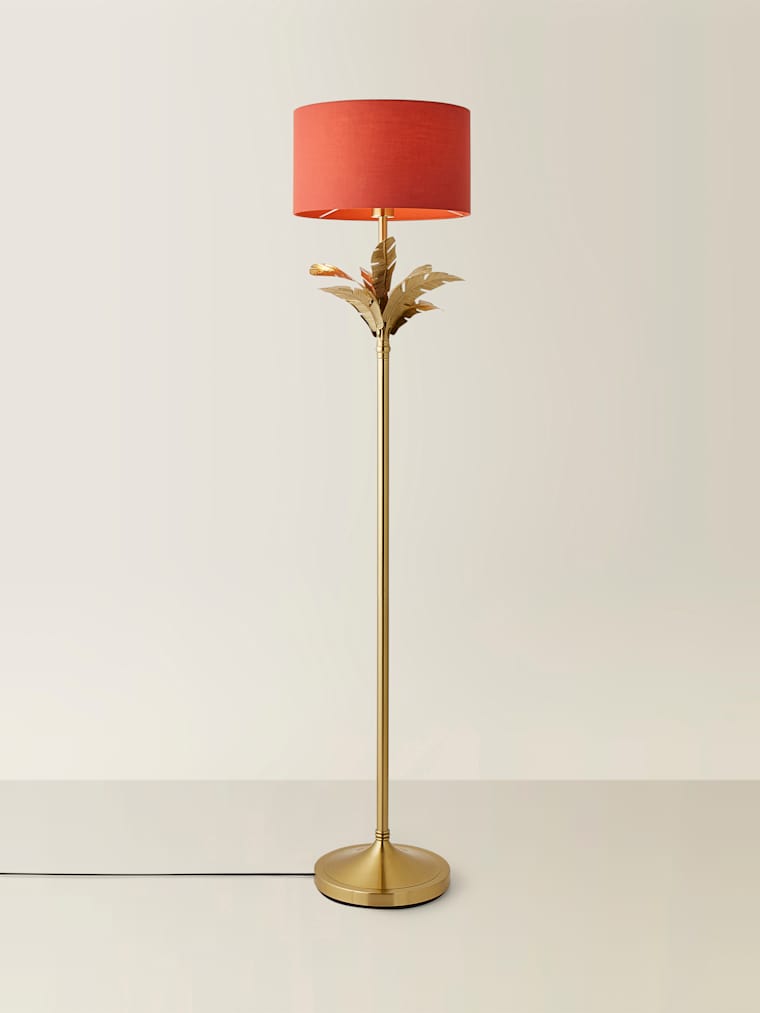 Gold Leaves Floor Lamp with Rust Fabric Shade