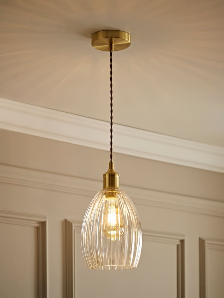 Gold Ribbed Glass Dome Pendant Ceiling Light