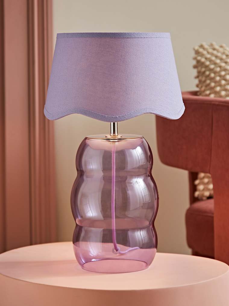 Lilac Glass Table Lamp with Scalloped Shade