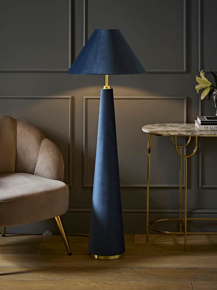 Denim Blue Velvet Conical Floor Lamp