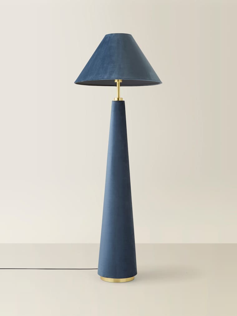 Denim Blue Velvet Conical Floor Lamp