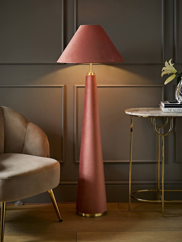 Pink Velvet Conical Floor Lamp