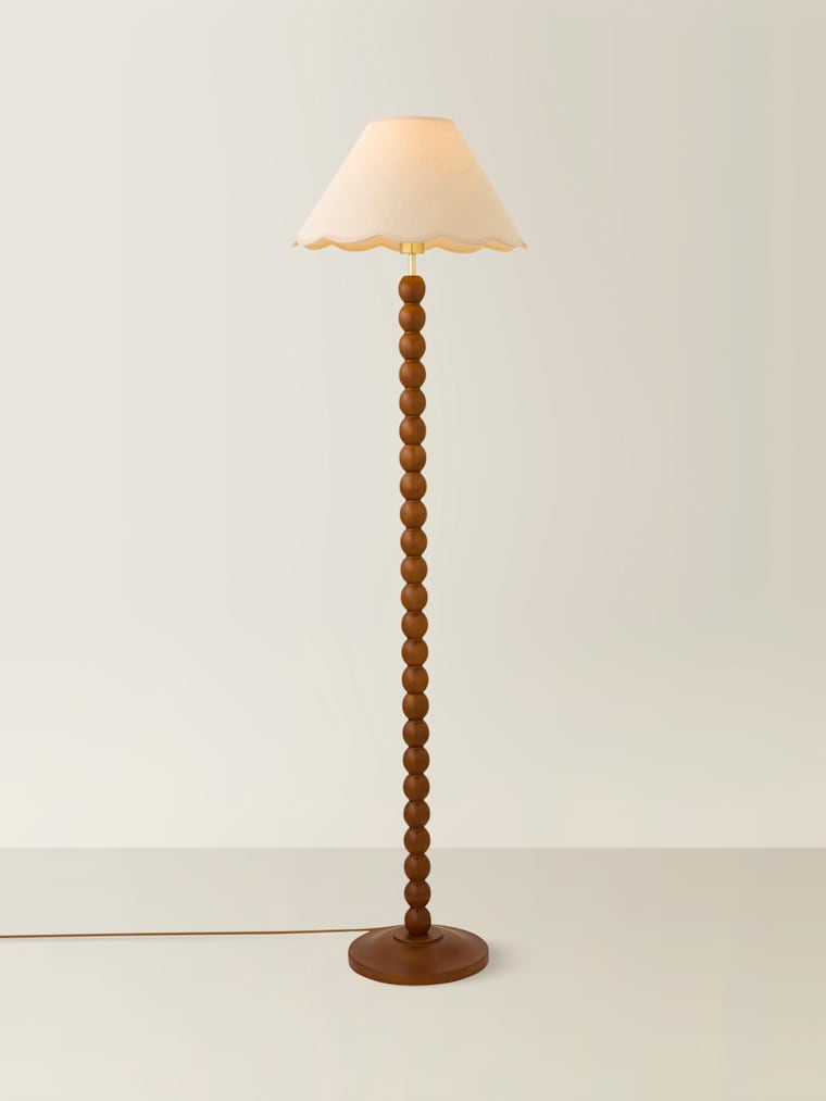 Walnut Bobbin Floor Lamp with Natural Trim Scallop Shade