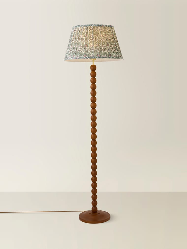 Walnut Bobbin Floor Lamp with Floral Print Shade