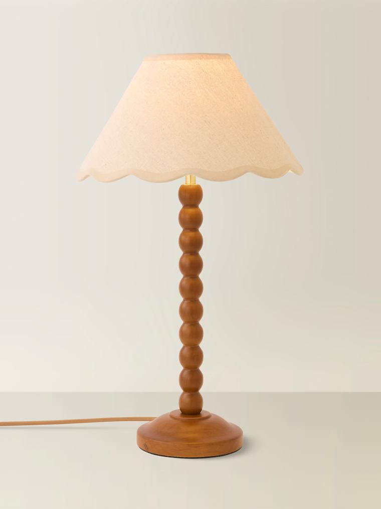 Walnut Bobbin Table Lamp with Natural Trim Scallop Shade