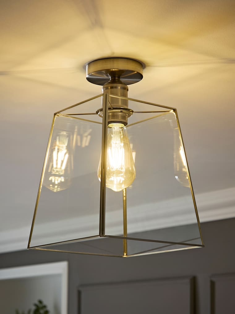 Brushed Chrome Flush Ceiling Light with Glass Shade