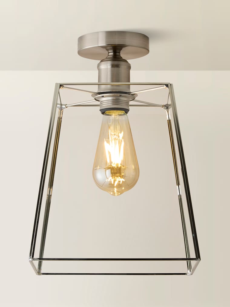 Brushed Chrome Flush Ceiling Light with Glass Shade