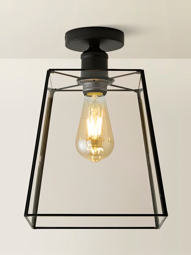 Matte Black Flush Ceiling Light with Glass Shade