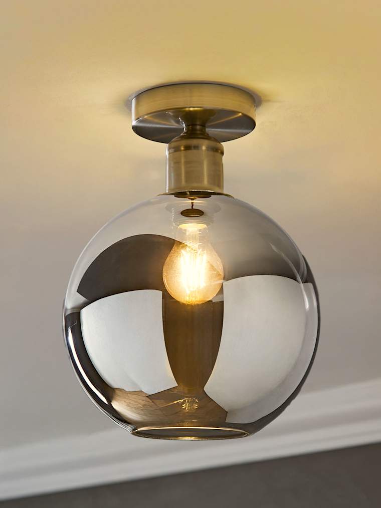 Brushed Chrome and Smoked Glass Globe Flush Ceiling Light