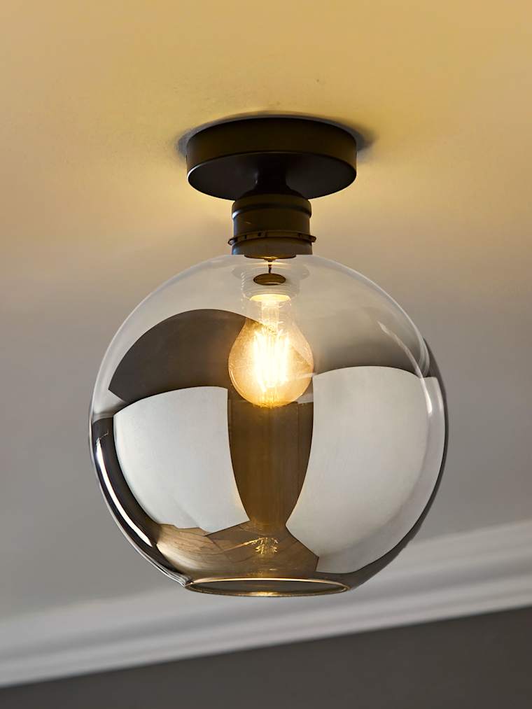 Matte Black and Smoked Glass Globe Flush Ceiling Light