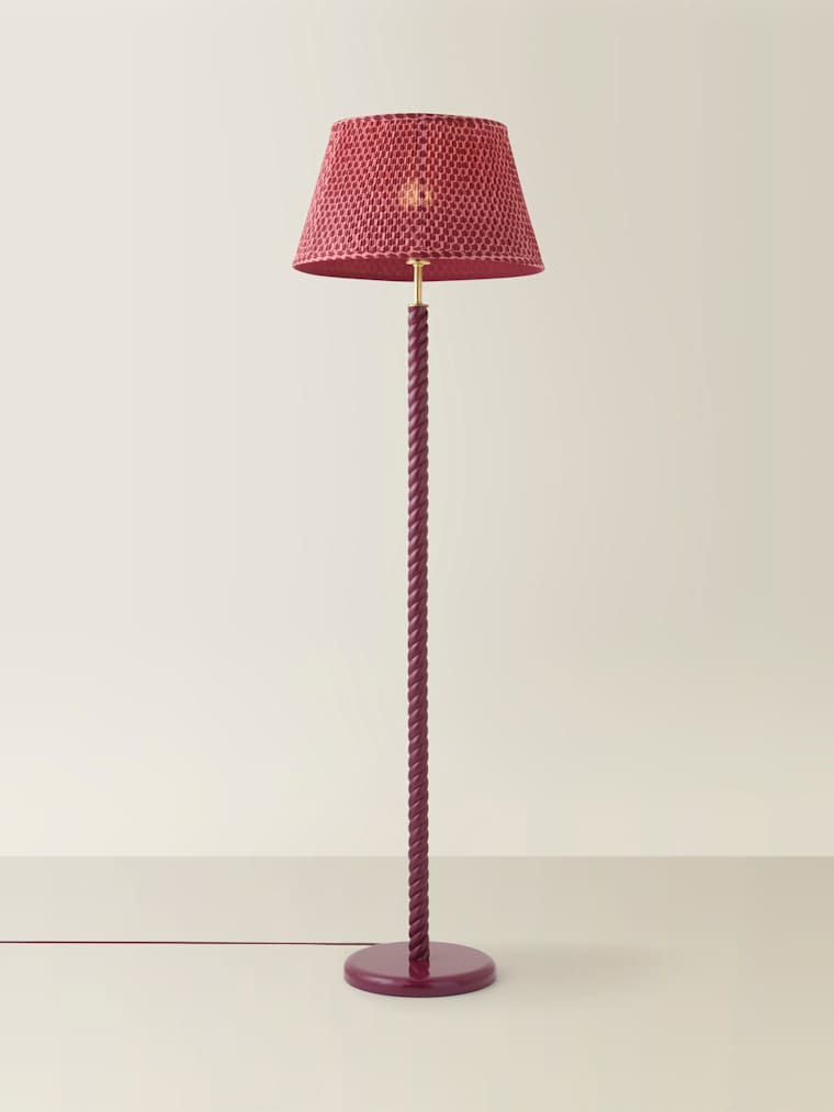 Pink Wooden Twist Floor Lamp with Pleated Taper Shade