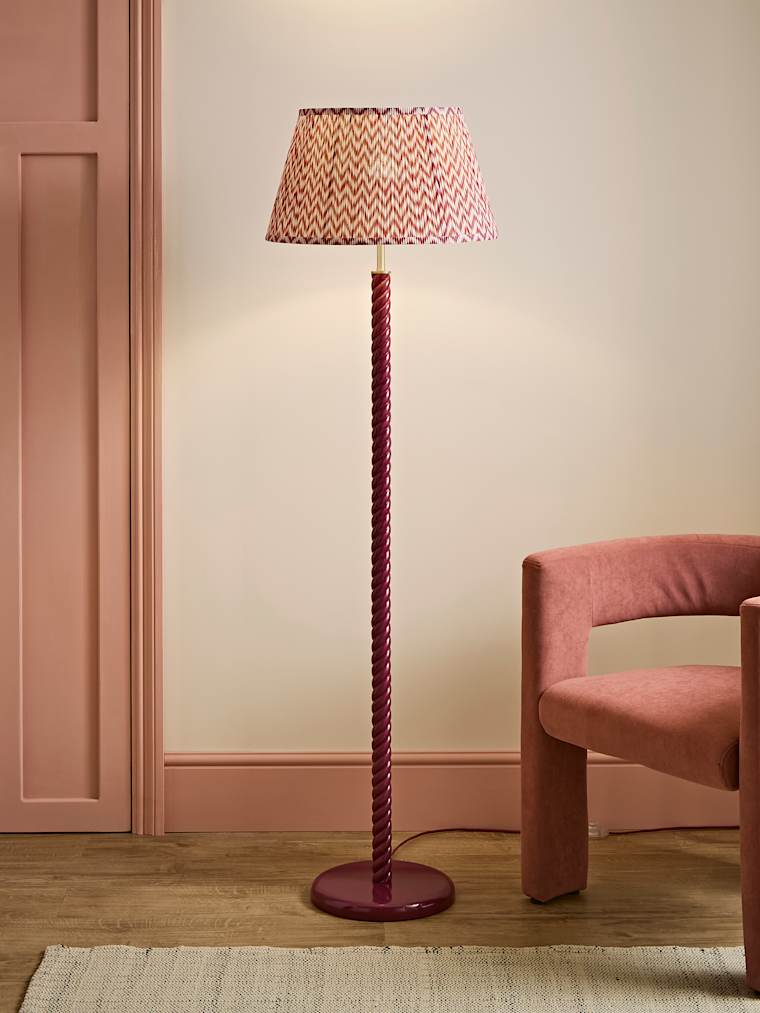 Pink Wooden Twist Floor Lamp with Chevron Taper Shade