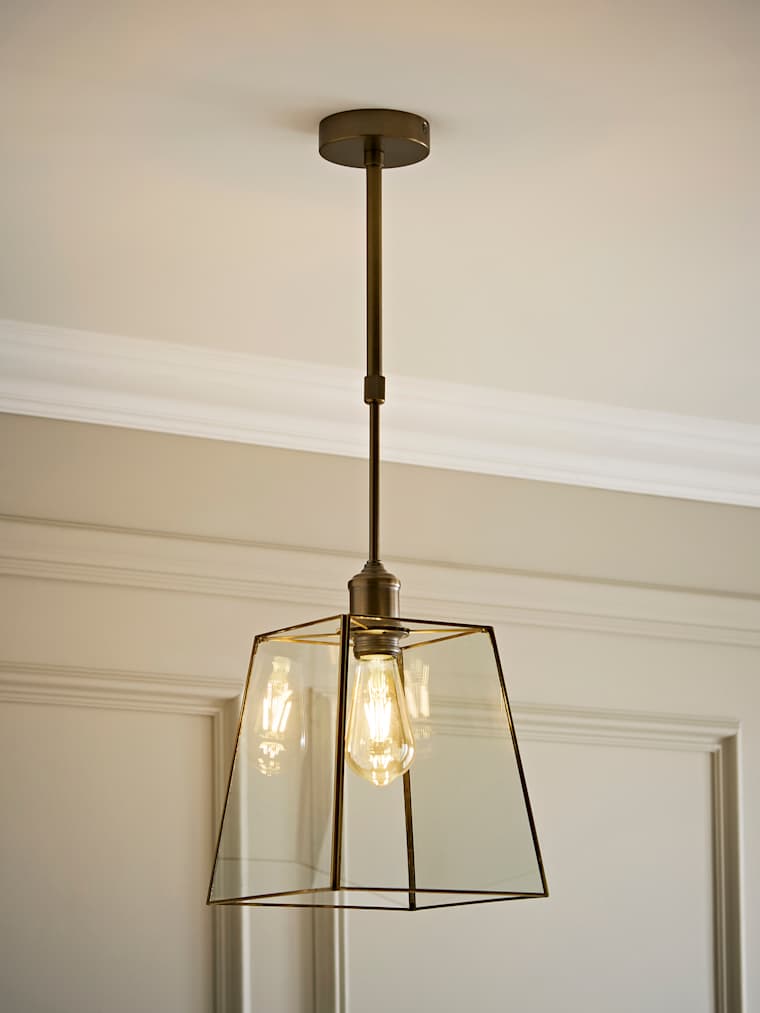 Brushed Brass Glass Shade Adjustable Pendant Ceiling Light