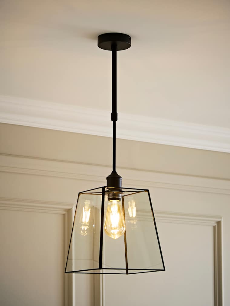 Matte Black Glass Shade Adjustable Pendant Ceiling Light
