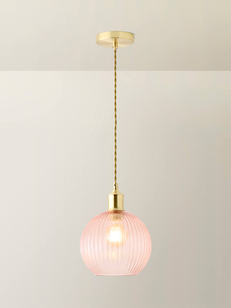 Pink Ribbed Glass Ceiling Light