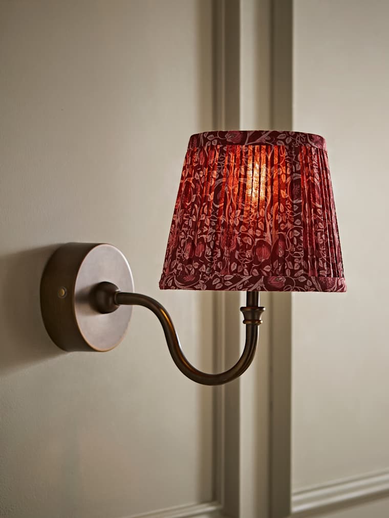 Brushed Brass Rechargeable Semi Flush Wall Light with Floral Pleated Taper Shade
