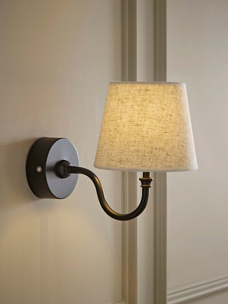 Matte Black Rechargeable Semi Flush Wall Light with Linen Taper Shade