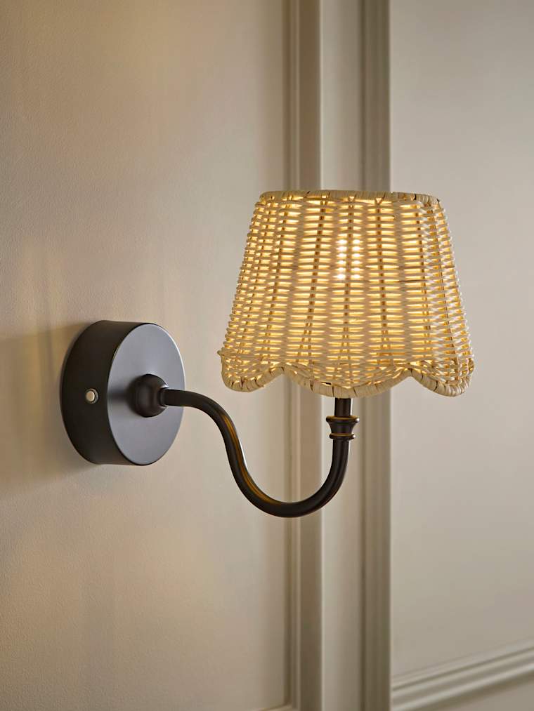 Matte Black Rechargeable Semi Flush Wall Light with Linen Taper Shade